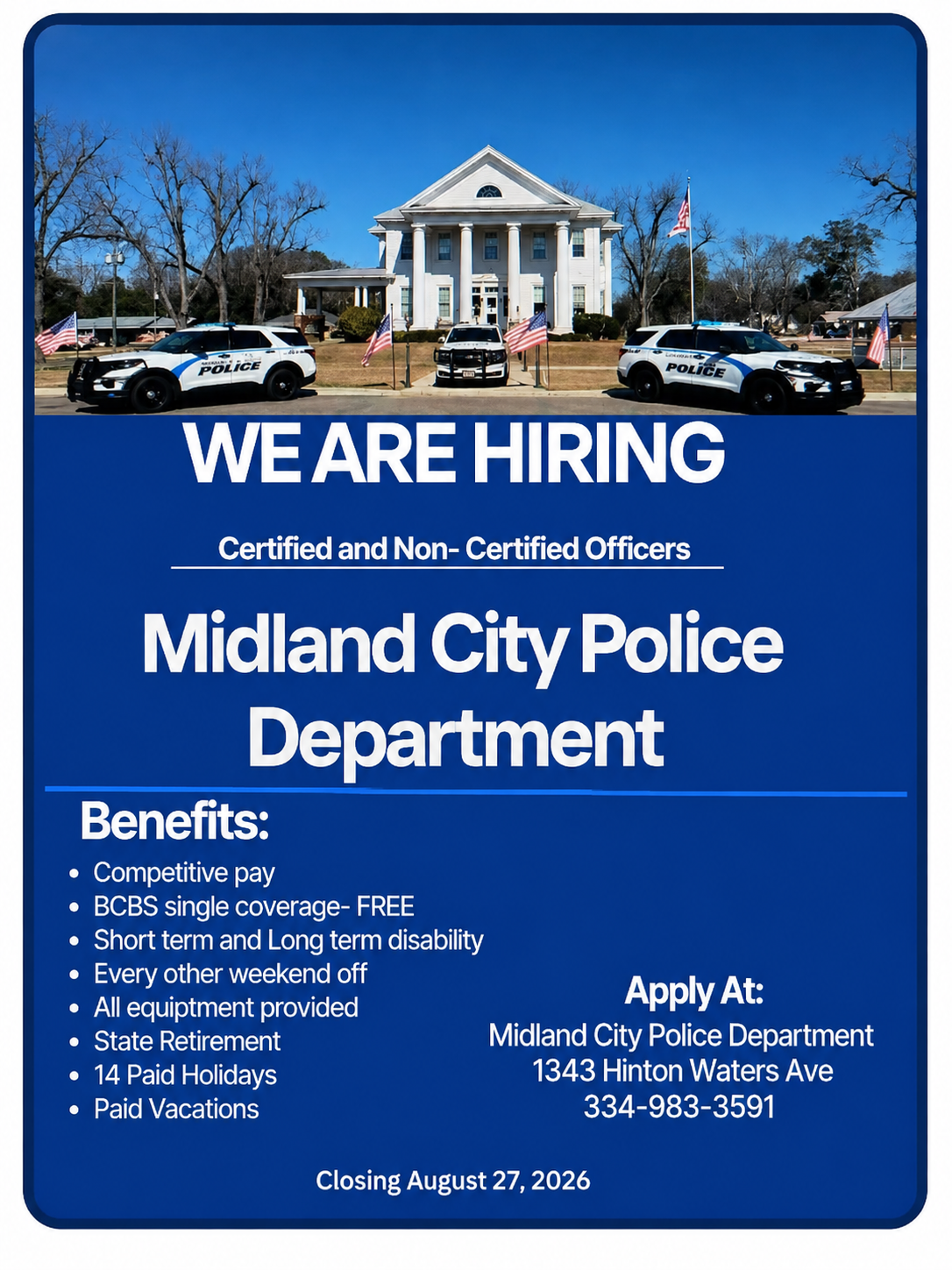Midland City Police Dept. hiring flyer